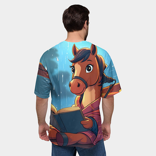 Мужская футболка оверсайз Лошадка уютным вечером / 3D-принт – фото 4