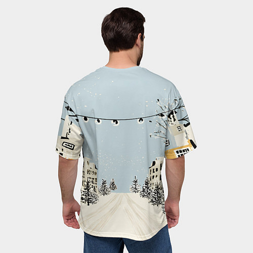 Мужская футболка оверсайз Милая новогодняя лошадка с шарфом / 3D-принт – фото 4