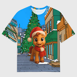 Футболка оверсайз мужская Новогодняя лошадка и елка, цвет: 3D-принт