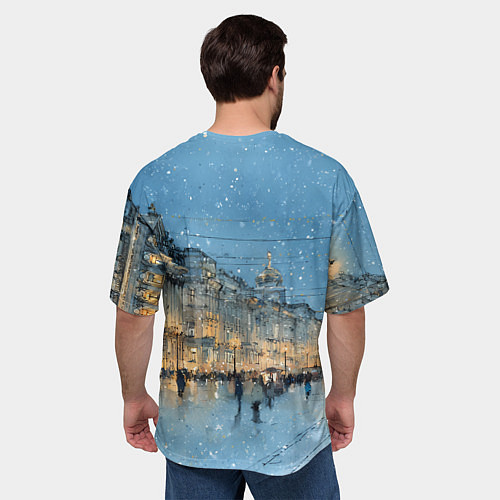 Мужская футболка оверсайз Снежный вечер Санкт-Петербурга / 3D-принт – фото 4
