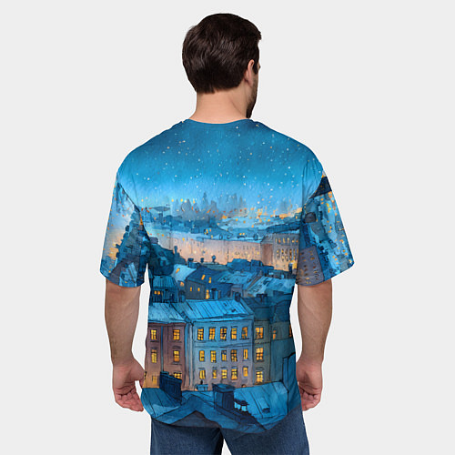 Мужская футболка оверсайз Крыши зимнего Питера / 3D-принт – фото 4