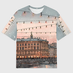 Футболка оверсайз мужская Новогодний зимний Питер, цвет: 3D-принт