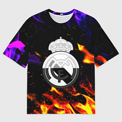 Мужская футболка оверсайз Реал Мадрид огонь текстура
