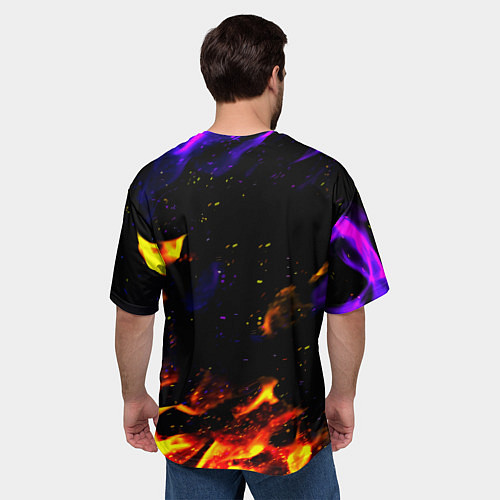 Мужская футболка оверсайз Реал Мадрид огонь текстура / 3D-принт – фото 4