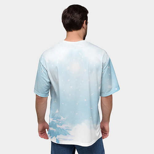 Мужская футболка оверсайз Санта в зимнем лесу / 3D-принт – фото 4