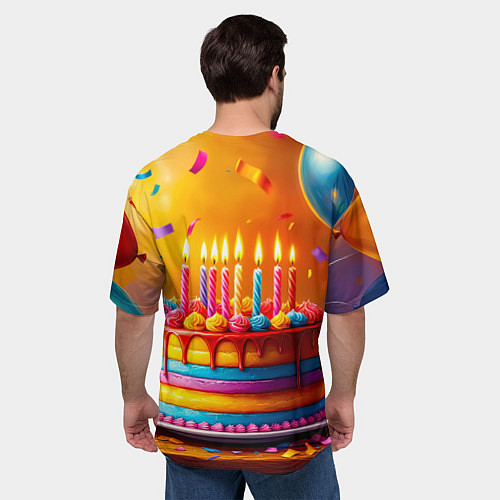 Мужская футболка оверсайз Радуга праздничного торта / 3D-принт – фото 4