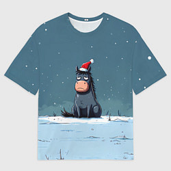 Мужская футболка оверсайз Забавная новогодняя лошадка