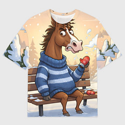 Мужская футболка оверсайз Конь на лавочке