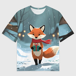 Мужская футболка оверсайз Лисичка с подарком зимой