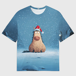 Мужская футболка оверсайз Удивленная забавная лошадка