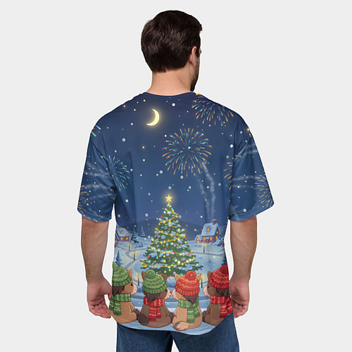 Мужская футболка оверсайз Лошадки в новогоднюю ночь / 3D-принт – фото 4
