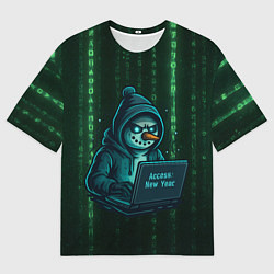 Футболка оверсайз мужская Снеговик - хакер взламывает Новый год, цвет: 3D-принт