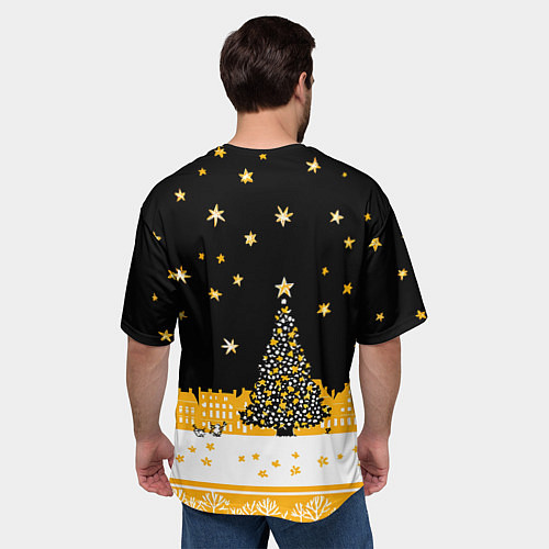 Мужская футболка оверсайз Пьяный Санта с елкой и шампанским / 3D-принт – фото 4