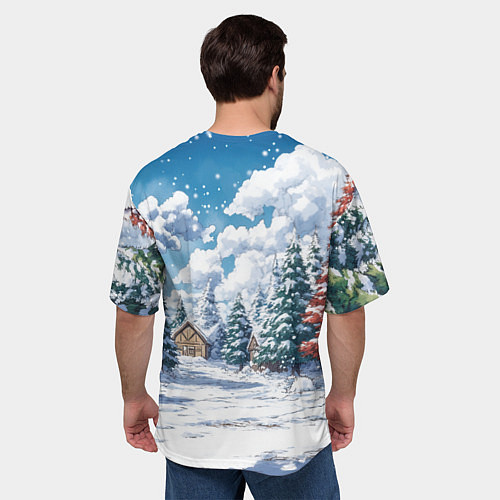 Мужская футболка оверсайз Новогодняя лошадь в гирлянде / 3D-принт – фото 4