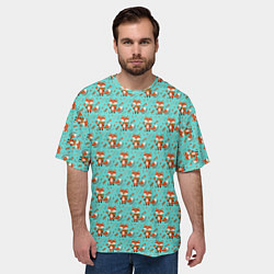 Футболка оверсайз мужская Лисица среди листьев и цветов паттерн, цвет: 3D-принт — фото 2