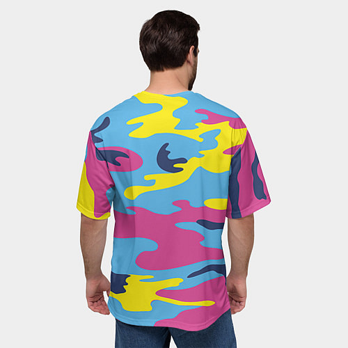 Мужская футболка оверсайз Камуфляж: голубой/розовый/желтый / 3D-принт – фото 4