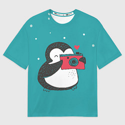 Футболка оверсайз мужская Пингвин с фотоаппаратом, цвет: 3D-принт