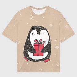 Футболка оверсайз мужская Пингвин с подарком, цвет: 3D-принт