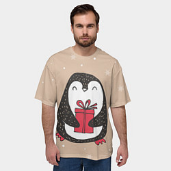 Футболка оверсайз мужская Пингвин с подарком, цвет: 3D-принт — фото 2