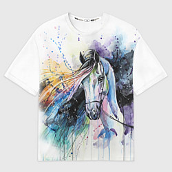 Футболка оверсайз мужская Акварельная лошадь, цвет: 3D-принт
