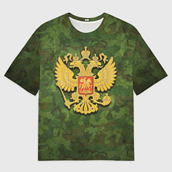 Мужская футболка оверсайз Герб на камуфляже