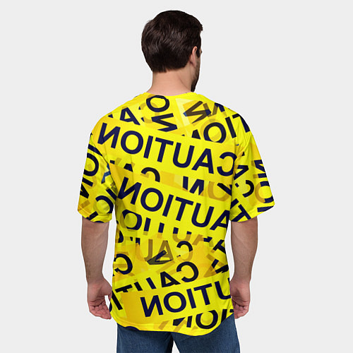 Мужская футболка оверсайз Caution / 3D-принт – фото 4