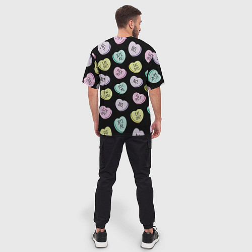 Мужская футболка оверсайз Сердца с надписями / 3D-принт – фото 4