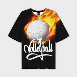 Футболка оверсайз мужская Волейбольный мяч летит в огне, цвет: 3D-принт