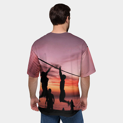 Мужская футболка оверсайз Пляжный волейбол на закате / 3D-принт – фото 4