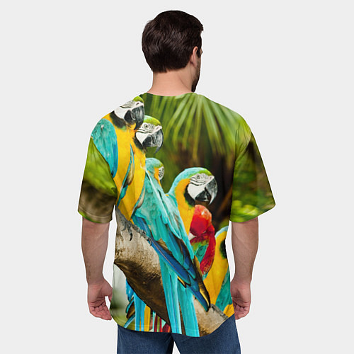 Мужская футболка оверсайз Попугаи на ветке / 3D-принт – фото 4