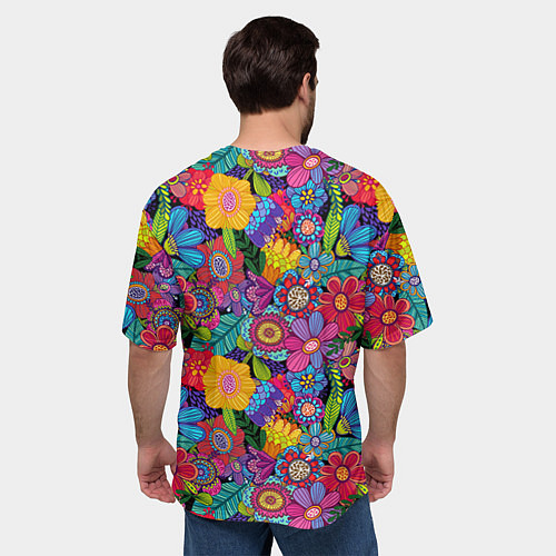 Мужская футболка оверсайз Яркие цветы / 3D-принт – фото 4