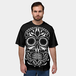 Футболка оверсайз мужская Мексиканский череп на черном, цвет: 3D-принт — фото 2