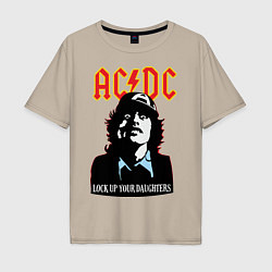 Футболка оверсайз мужская AC/DC: Lock up your daughters, цвет: миндальный