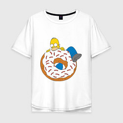 Футболка оверсайз мужская Гомер на пончике, цвет: белый