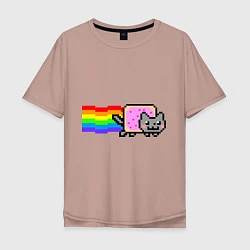 Футболка оверсайз мужская Nyan Cat, цвет: пыльно-розовый