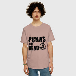 Футболка оверсайз мужская Punks not dead, цвет: пыльно-розовый — фото 2