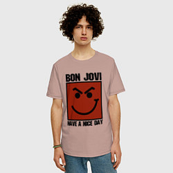 Футболка оверсайз мужская Bon Jovi: Have a nice day, цвет: пыльно-розовый — фото 2