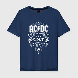 Футболка оверсайз мужская AC/DC: Run For Your Life цвета тёмно-синий — фото 1