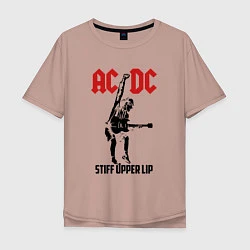 Футболка оверсайз мужская AC/DC: Stiff Upper Lip, цвет: пыльно-розовый