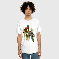 Футболка оверсайз мужская Тропические попугаи, цвет: белый — фото 2