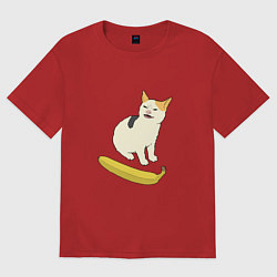 Футболка оверсайз мужская Cat no banana meme, цвет: красный