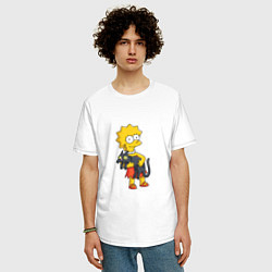 Футболка оверсайз мужская Лиза Симпсон и кот, цвет: белый — фото 2