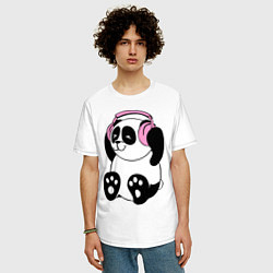 Футболка оверсайз мужская Panda in headphones панда в наушниках, цвет: белый — фото 2