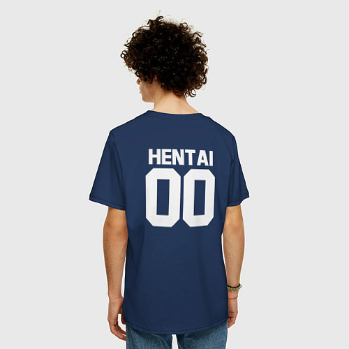 Мужская футболка оверсайз HENTAI / Тёмно-синий – фото 4