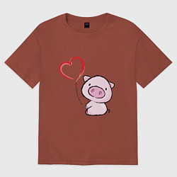 Футболка оверсайз мужская Pig Love, цвет: кирпичный