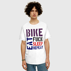 Футболка оверсайз мужская Bike eat sleep repeat, цвет: белый — фото 2