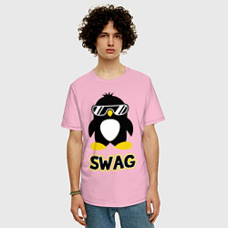 Футболка оверсайз мужская SWAG Penguin цвета светло-розовый — фото 2