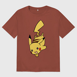 Футболка оверсайз мужская Радостный Пикачуха, цвет: кирпичный