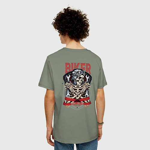 Мужская футболка оверсайз Cool biker Skull / Авокадо – фото 4