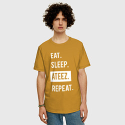 Футболка оверсайз мужская ЕСТЬ СПАТЬ ATEEZ ПОВТОРИТЬ, цвет: горчичный — фото 2